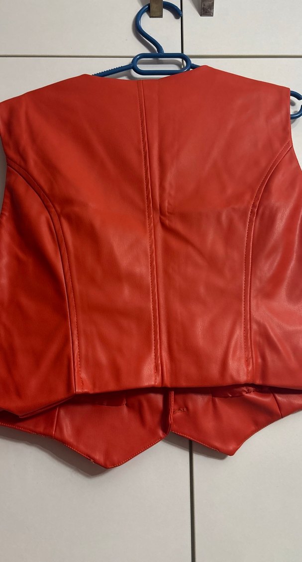 Düğmeli turuncu Mini Deri Yelek - Görsel 4