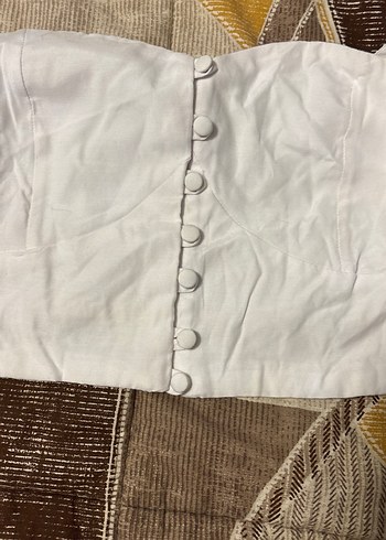 Beyaz Keten Düğmeli Bohem Bluz - Görsel 3