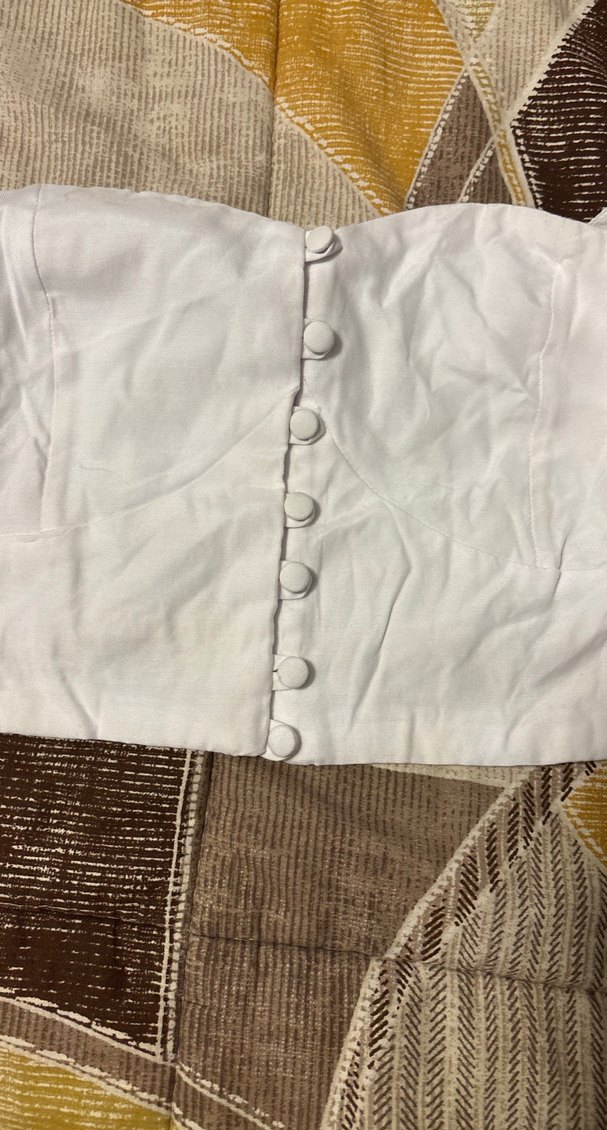 Beyaz Keten Düğmeli Bohem Bluz - Görsel 3