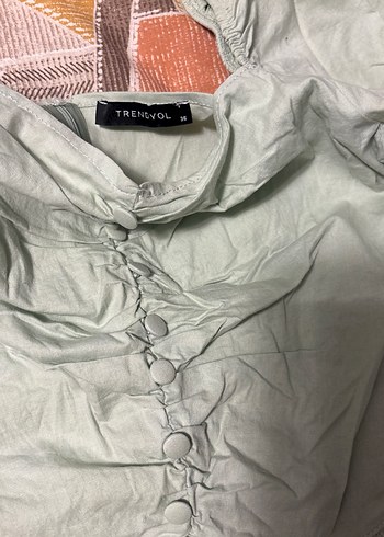 Düğmeli Kısa Kollu Vintage Yeşil Bluz - Görsel 3