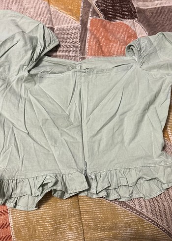 Düğmeli Kısa Kollu Vintage Yeşil Bluz - Görsel 4