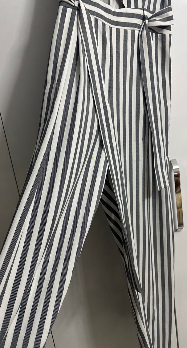 Gri Çizgili Uzun Kadın Tulum - Görsel 2