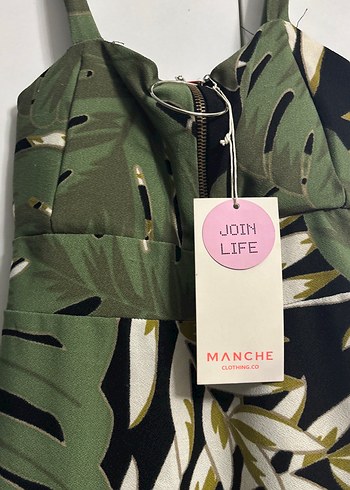 Yeşil Desenli Askılı Elbise - Görsel 3