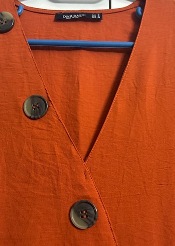 Düğmeli Kısa Kollu Midi Kahverengi Elbise - Görsel 3