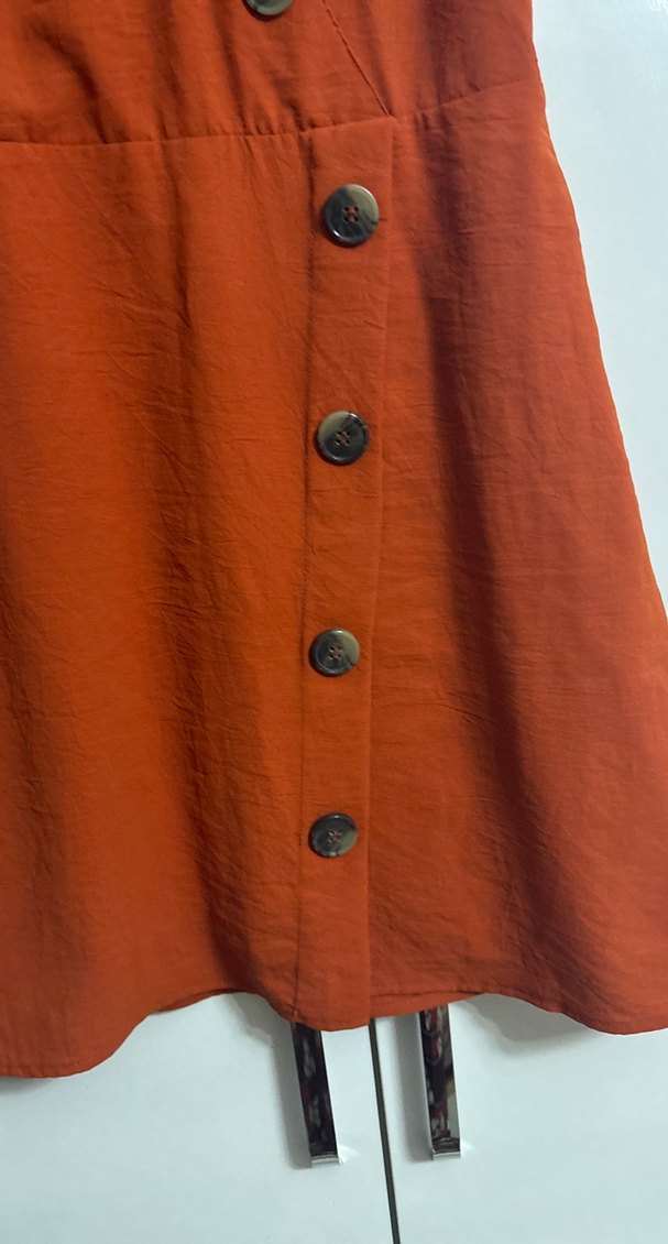 Düğmeli Kısa Kollu Midi Kahverengi Elbise - Görsel 4