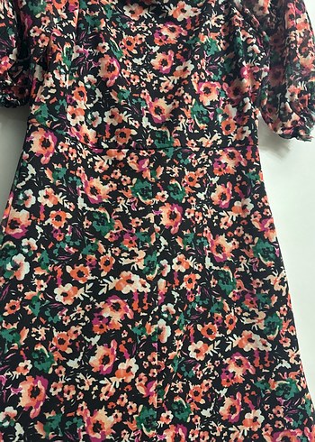 Kısa Kollu Çiçek Desenli Midi Bohem Elbise - Görsel 5