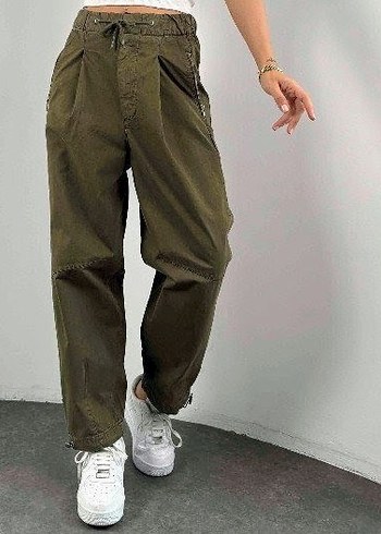 kanvas kumaş fermuarlı tasarım kadın pantolunu - Görsel 3