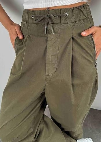 kanvas kumaş fermuarlı tasarım kadın pantolunu - Görsel 2