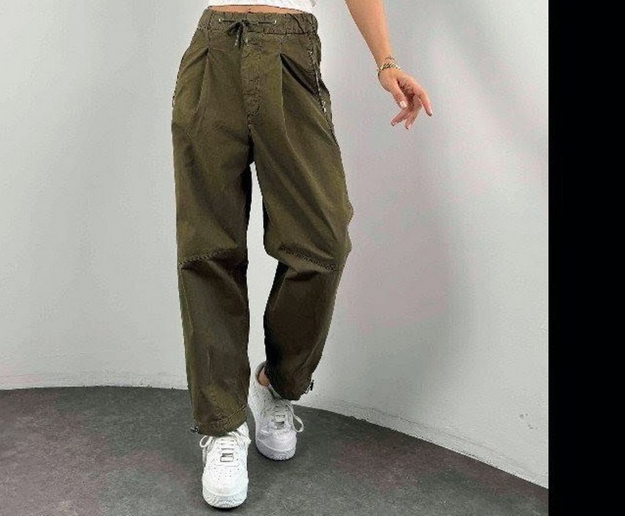 kanvas kumaş fermuarlı tasarım kadın pantolunu - Görsel 3