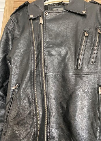 erkek Siyah Deri Biker Ceket - Görsel 3