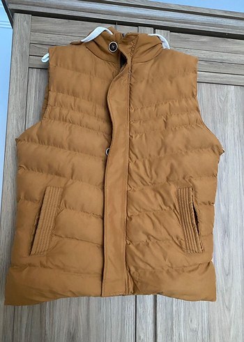 Düğmeli Kahverengi Yelek, Yüksek Yaka, Normal Boy - Görsel 2