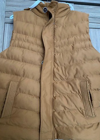 Düğmeli Kahverengi Yelek, Yüksek Yaka, Normal Boy - Görsel 3