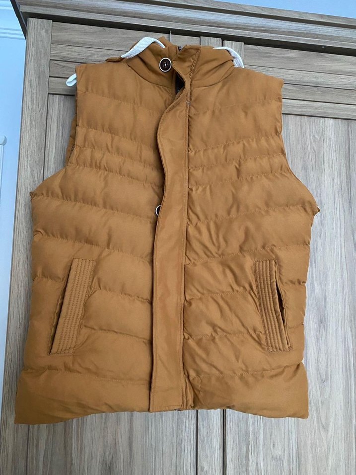 Düğmeli Kahverengi Yelek, Yüksek Yaka, Normal Boy - Görsel 2