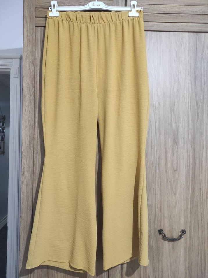 Bej Kadın Bol Kesim Keten Pantolon - Görsel 3