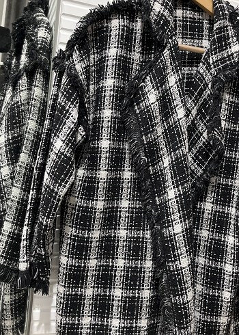 Düğmeli Gri Ekoseli Midi Kadın Kaban - Görsel 2