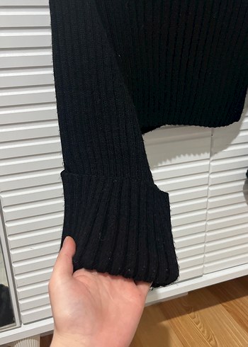 Siyah Örgü Boğazlı Kadın Kazak - Görsel 2