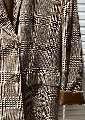 Düğmeli Kahverengi Kareli Kadın Blazer - Görsel 3