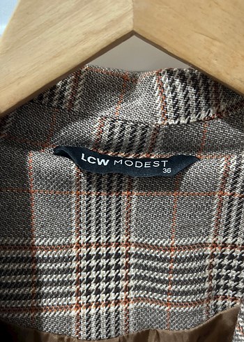 Düğmeli Kahverengi Kareli Kadın Blazer - Görsel 4