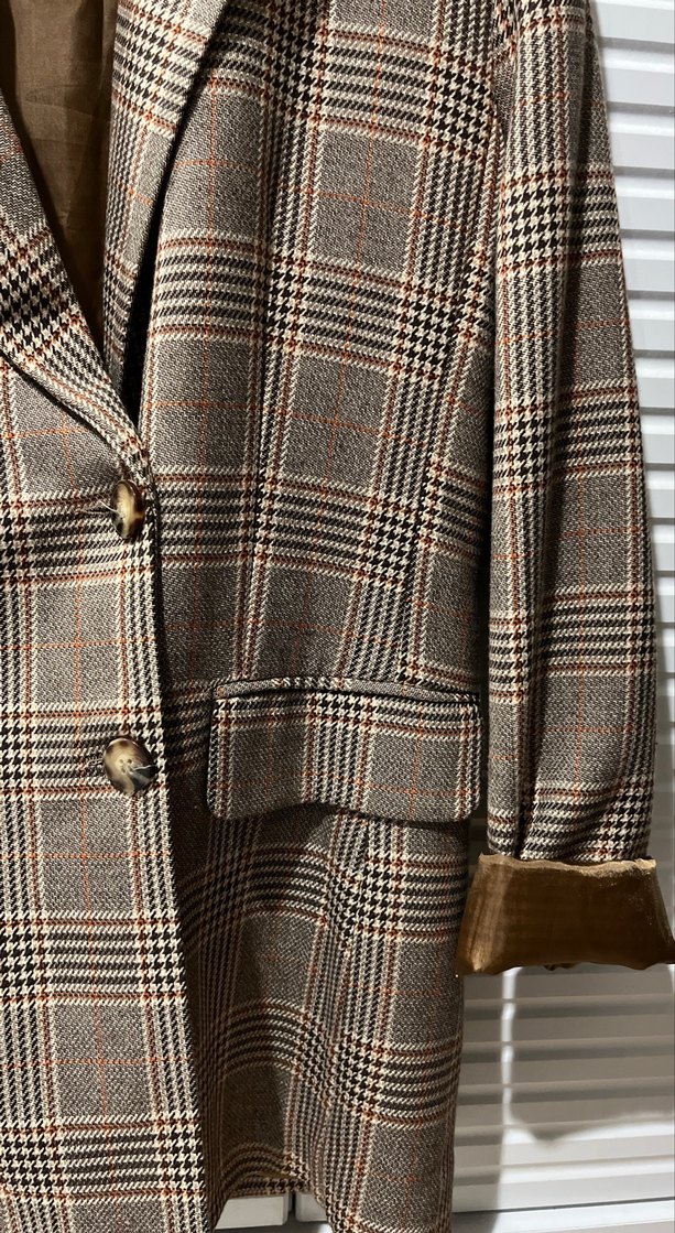 Düğmeli Kahverengi Kareli Kadın Blazer - Görsel 3