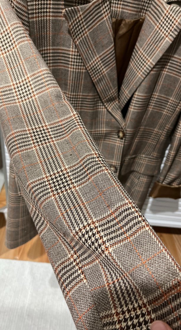 Düğmeli Kahverengi Kareli Kadın Blazer - Görsel 2