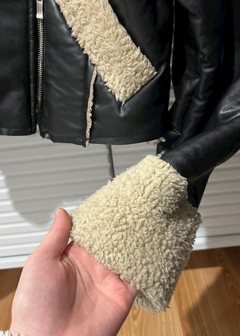 Kürk Detaylı Kahverengi Biker Deri Ceket - Görsel 2