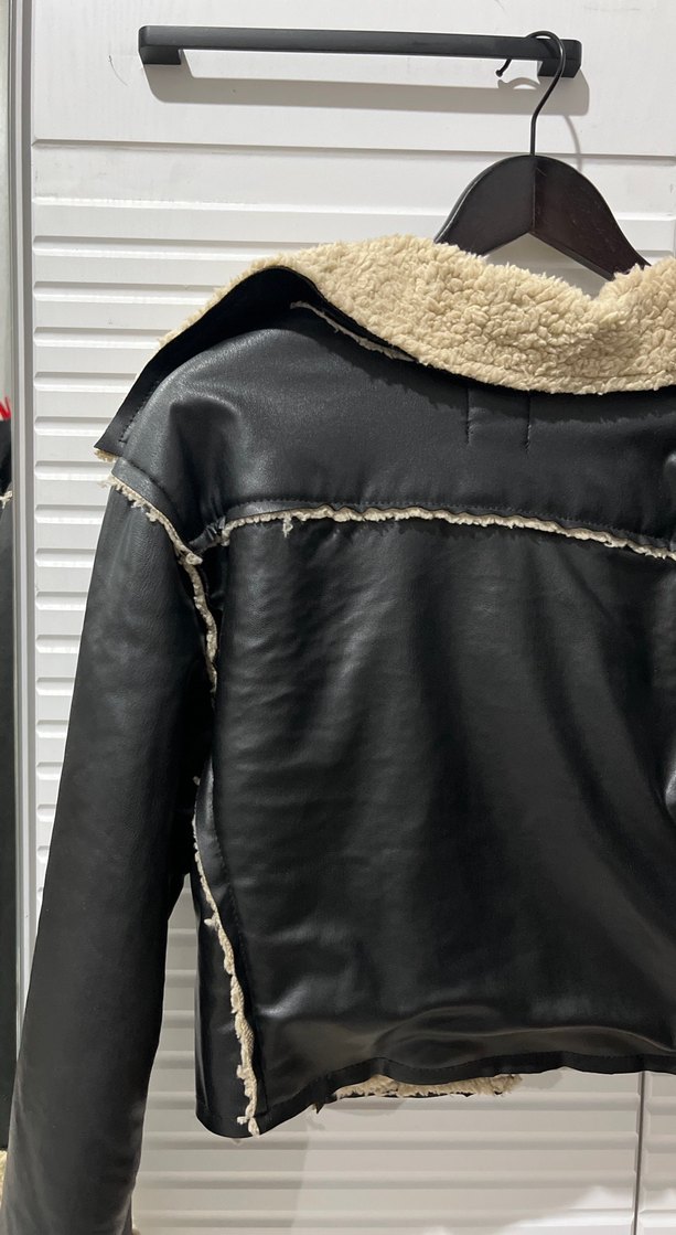 Kürk Detaylı Kahverengi Biker Deri Ceket - Görsel 5