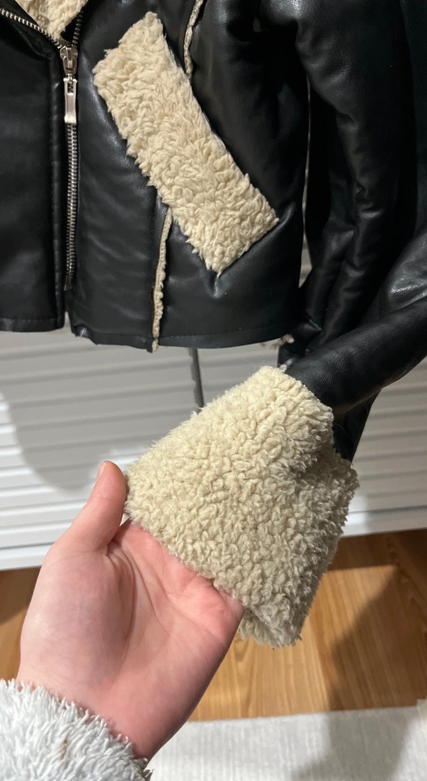 Kürk Detaylı Kahverengi Biker Deri Ceket - Görsel 2