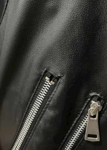 Kadın Siyah Biker Deri Ceket - Görsel 4