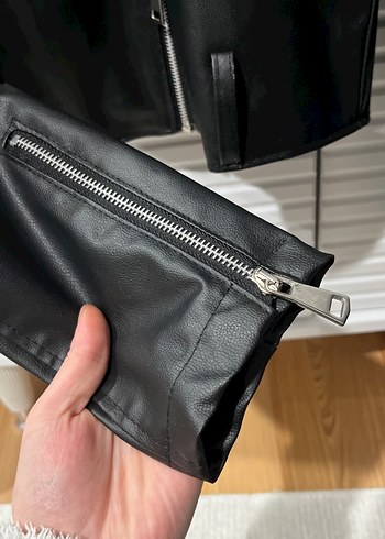 Kadın Siyah Biker Deri Ceket - Görsel 2