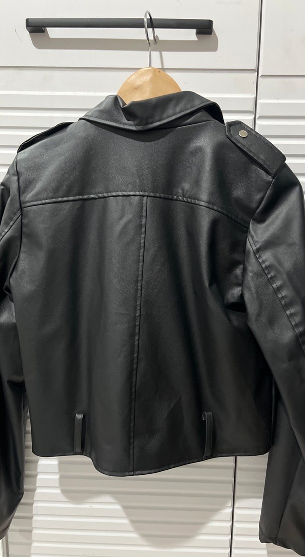 Kadın Siyah Biker Deri Ceket - Görsel 3