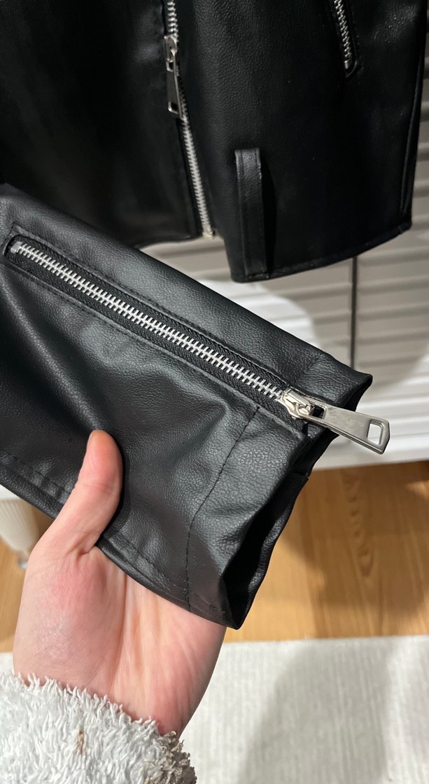 Kadın Siyah Biker Deri Ceket - Görsel 2