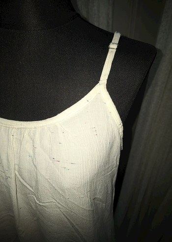 Beyaz Keten Uzun Askılı Elbise - Görsel 2