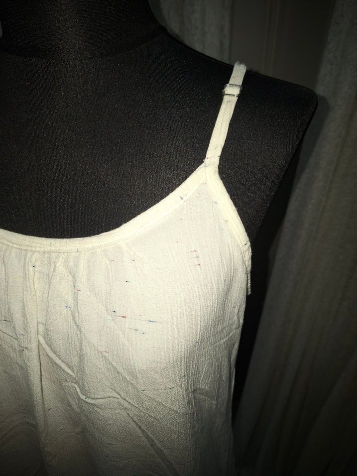 Beyaz Keten Uzun Askılı Elbise - Görsel 2