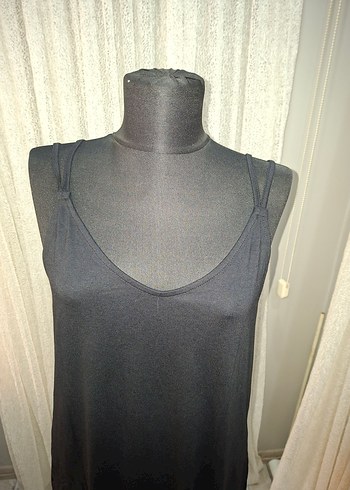 Kadın Siyah V Yaka Kolsuz Midi Atlet,Bluz - Görsel 2