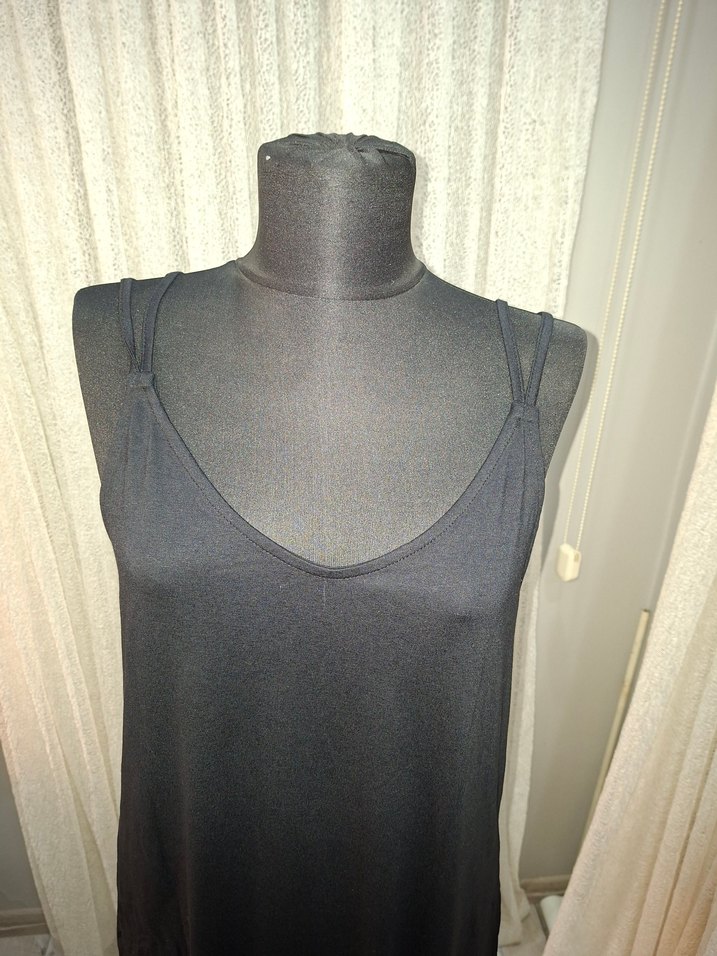 Kadın Siyah V Yaka Kolsuz Midi Atlet,Bluz - Görsel 2