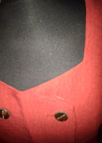 Düğmeli Bordo Uzun Keten Elbise - Görsel 2