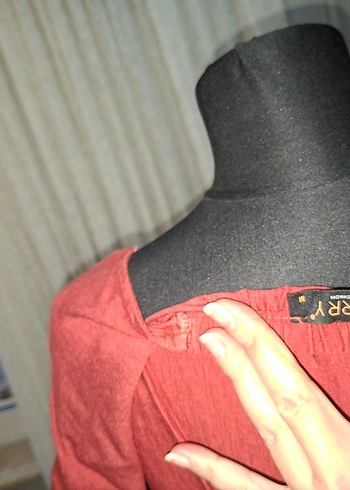 Düğmeli Bordo Uzun Keten Elbise - Görsel 5