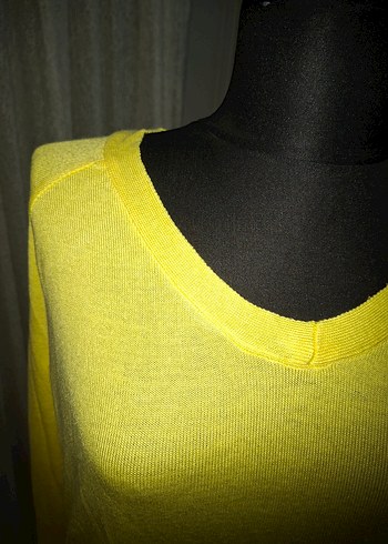 Sarı V-Yaka Uzun Kollu Kadın Keten Kazak Vena - Görsel 2