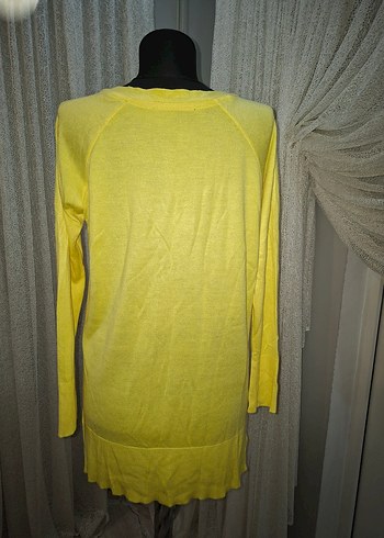 Sarı V-Yaka Uzun Kollu Kadın Keten Kazak Vena - Görsel 3