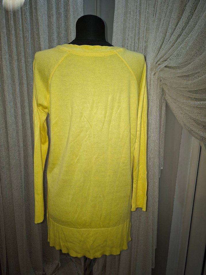 Sarı V-Yaka Uzun Kollu Kadın Keten Kazak Vena - Görsel 3