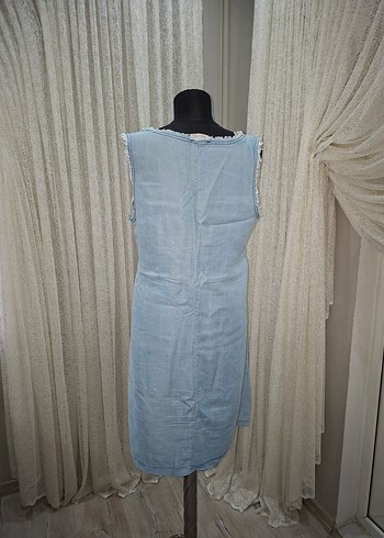 Nakışlı Bohem Uzun Mavi Elbise - Görsel 3