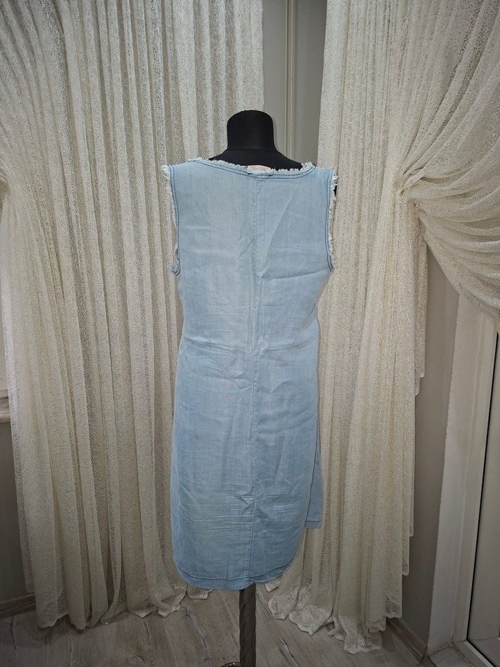 Nakışlı Bohem Uzun Mavi Elbise - Görsel 3