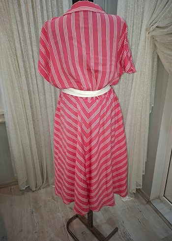 Pembe Çizgili Uzun Salaş Bohem Elbise - Görsel 3