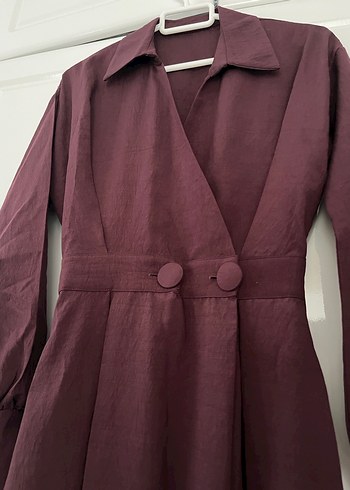 Bordo Kadın Düğmeli Uzun Elbise - Görsel 2