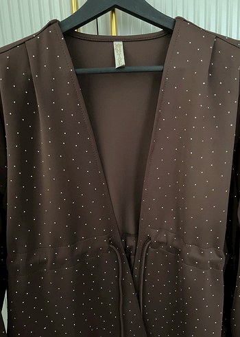 Işıltılı bağlamalı Kahverengi  Uzun tunik - Görsel 2