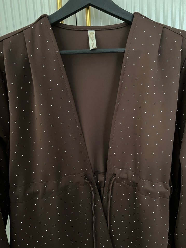 Işıltılı bağlamalı Kahverengi  Uzun tunik - Görsel 2