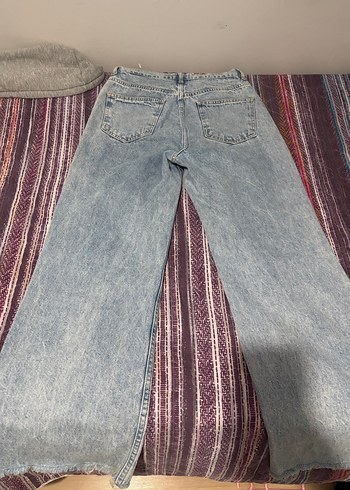 Gri Mavi Batik Desenli Salaş Kadın Kot Pantolon - Görsel 2