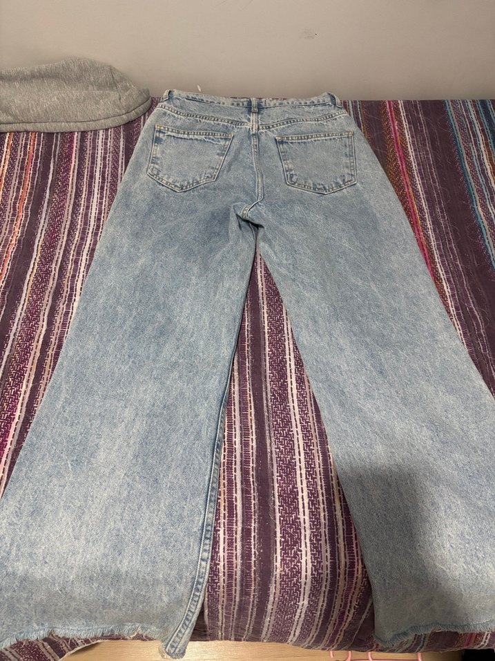 Gri Mavi Batik Desenli Salaş Kadın Kot Pantolon - Görsel 2