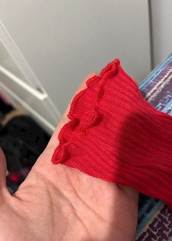 Kadın Kırmızı Triko Uzun Kollu Bluz - Görsel 2