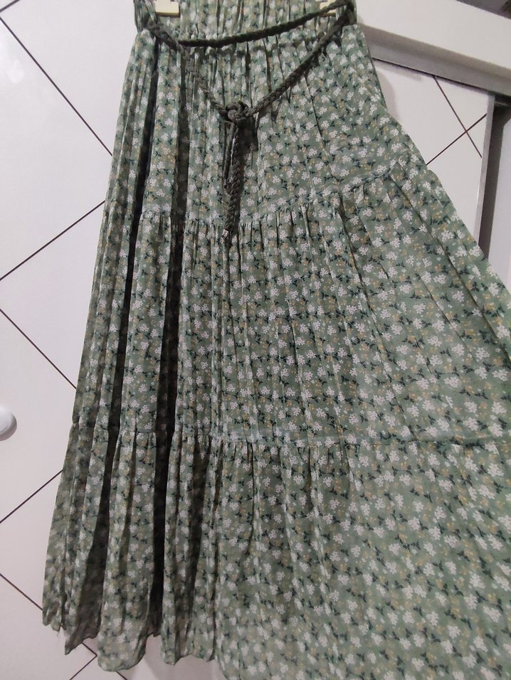 Yeşil Pilili Uzun Bohem Etek - Görsel 4